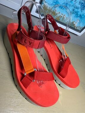Fly London Red and Orange Yefa Platform Sport Sandals EU 41 US 10-10.5